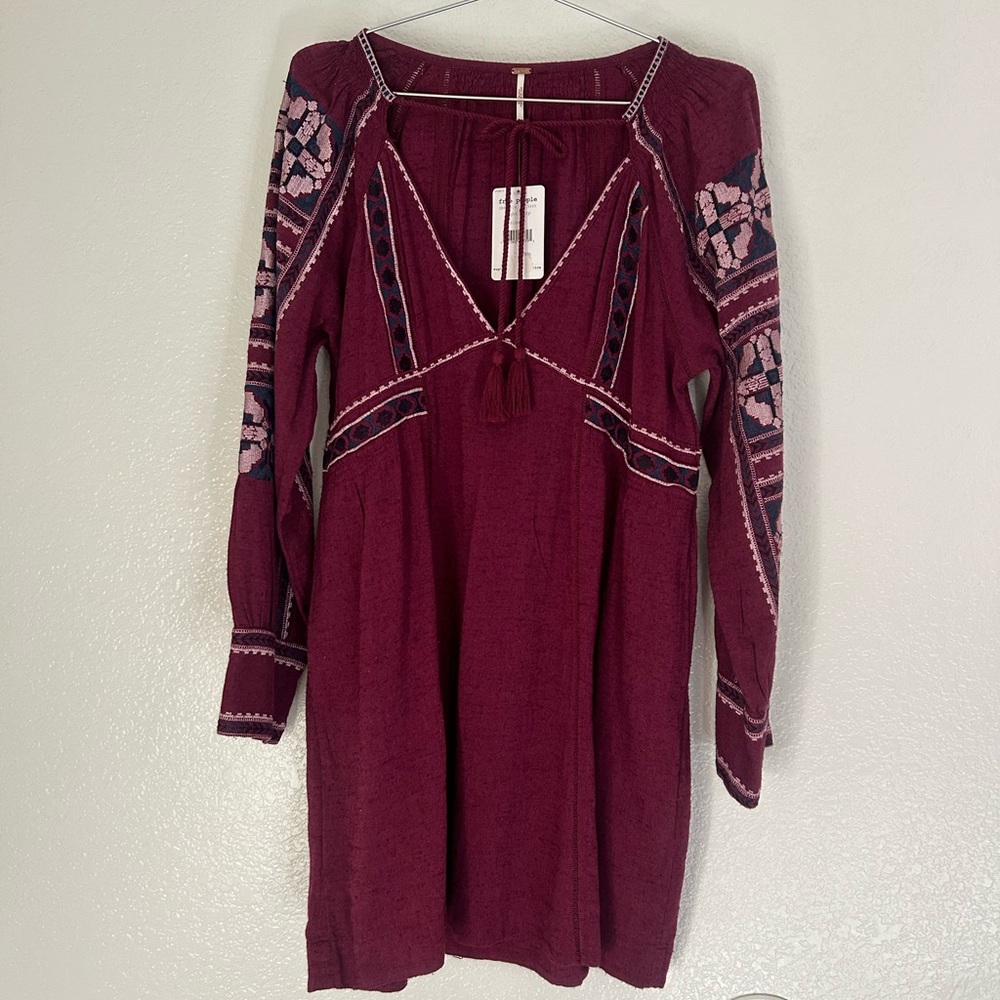 Free People Red and Gray Bishop Sleeve Sundress